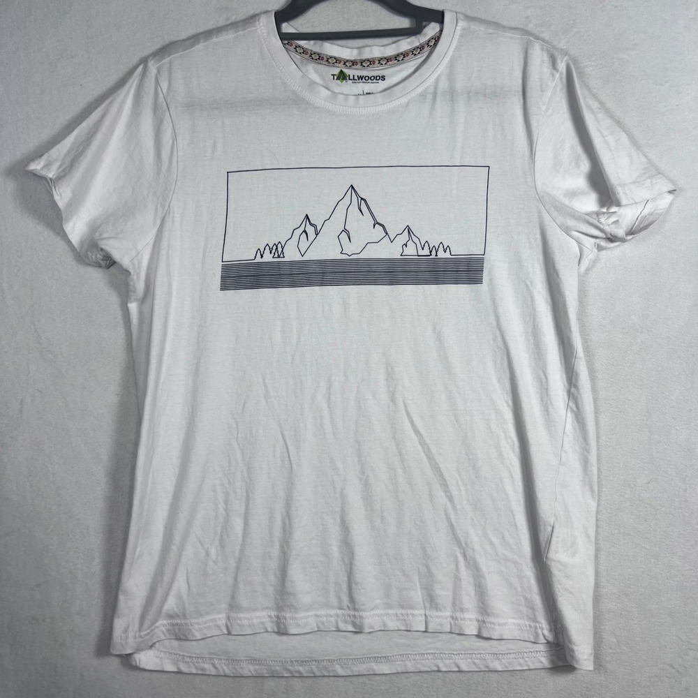 Tallwoods Mens White Mountain Graphic T-Shirt Size M Cotton‎ Short Sleeve Tee